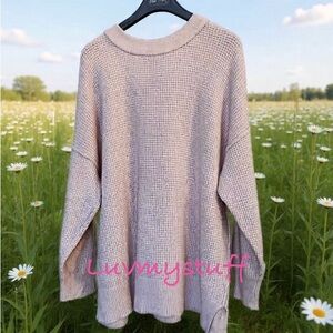 💝🌸Cute Aerie Soft Pink Waffle Knit OversizedCrew Neck